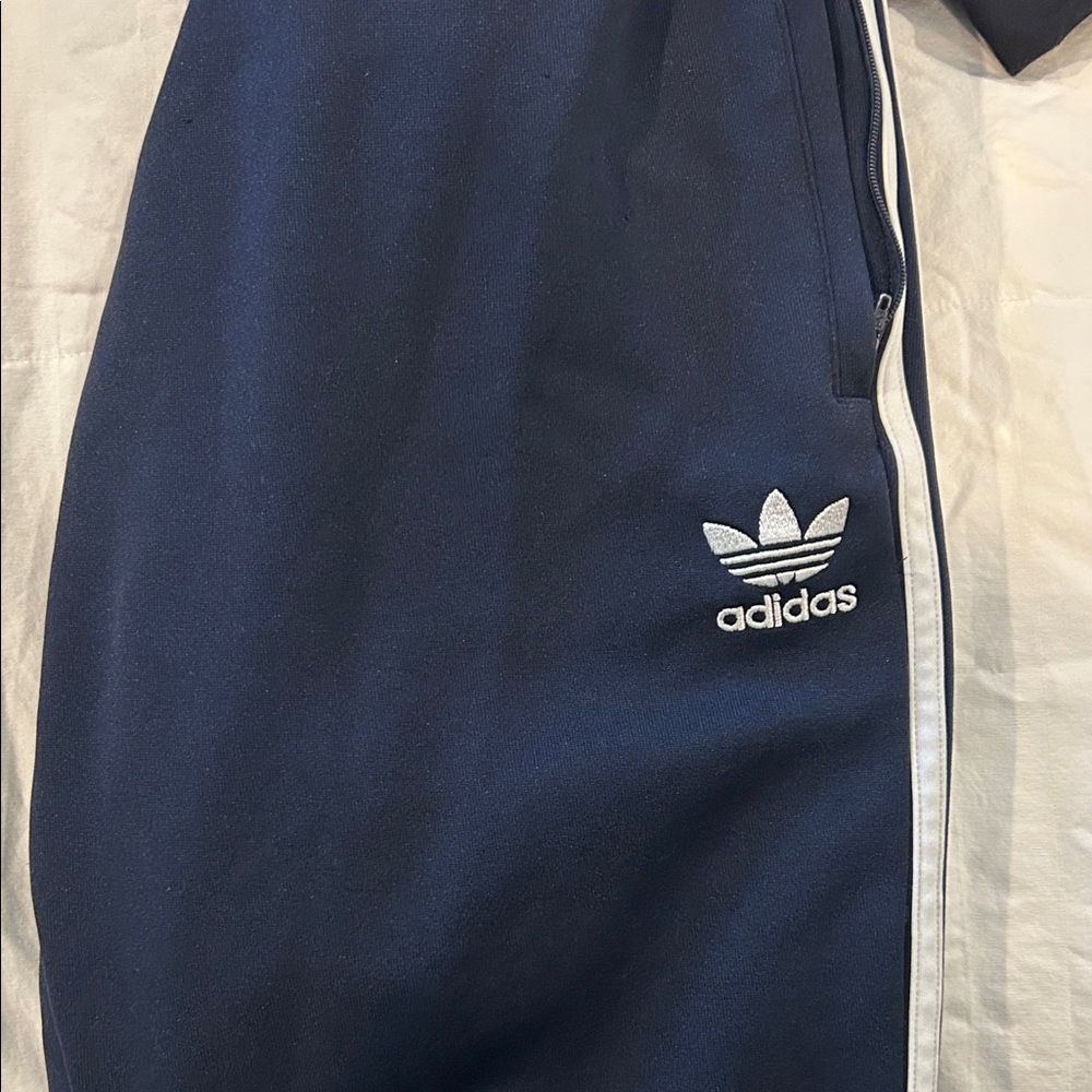 Adidas Dark Blue Track Pants with White Accents